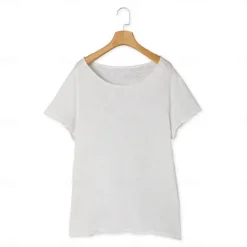 Sale OUKU 100% Cotton Men's Casual T Shirt Plain Crew Neck Summer Tee Street Holiday Short Sleeve Raw Edges Fashion Casual Comfortable Top Tee