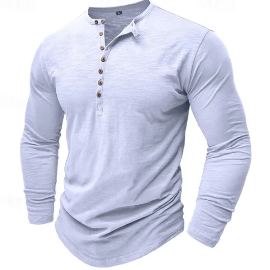 Outlet OUKU 100% Cotton Men's Henley Shirt Tee Top Long Sleeve Shirt Long Sleeve Solid Color Fashion Daily Buttons Henley Outdoor Casual Summer Dark Brown Dark Grey Black Henley T-Shirt