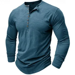 Outlet OUKU 100% Cotton Men's Henley Shirt Tee Top Long Sleeve Shirt Long Sleeve Solid Color Fashion Daily Buttons Henley Outdoor Casual Summer Dark Brown Dark Grey Black Henley T-Shirt