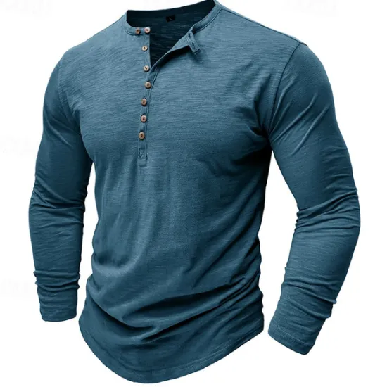 Outlet OUKU 100% Cotton Men's Henley Shirt Tee Top Long Sleeve Shirt Long Sleeve Solid Color Fashion Daily Buttons Henley Outdoor Casual Summer Dark Brown Dark Grey Black Henley T-Shirt