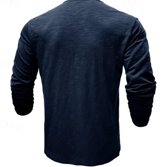 Outlet OUKU 100% Cotton Men's Henley Shirt Tee Top Long Sleeve Shirt Long Sleeve Solid Color Fashion Daily Buttons Henley Outdoor Casual Summer Dark Brown Dark Grey Black Henley T-Shirt