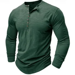 Outlet OUKU 100% Cotton Men's Henley Shirt Tee Top Long Sleeve Shirt Long Sleeve Solid Color Fashion Daily Buttons Henley Outdoor Casual Summer Dark Brown Dark Grey Black Henley T-Shirt