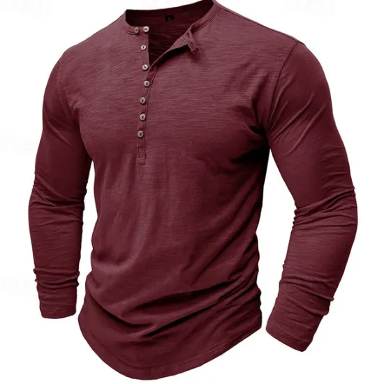 Outlet OUKU 100% Cotton Men's Henley Shirt Tee Top Long Sleeve Shirt Long Sleeve Solid Color Fashion Daily Buttons Henley Outdoor Casual Summer Dark Brown Dark Grey Black Henley T-Shirt