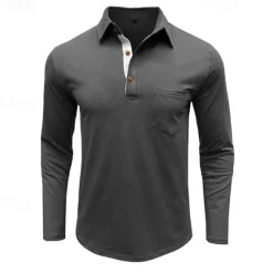 Discount OUKU 100% Cotton Men's Polo Shirt Golf Polo Formal Work Classic Long Sleeve Color Block Button Summer Spring & Fall Army Green Dark Grey Black Burgundy Navy Blue Polo Shirt