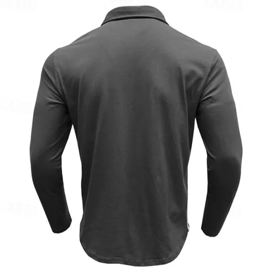 Discount OUKU 100% Cotton Men's Polo Shirt Golf Polo Formal Work Classic Long Sleeve Color Block Button Summer Spring & Fall Army Green Dark Grey Black Burgundy Navy Blue Polo Shirt