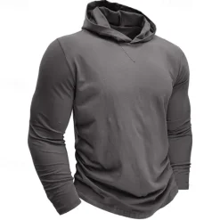 Sale OUKU 95% Cotton Men's T Shirt Tee Top Plain Hooded Vacation Street Long Sleeve Hooded Clothing Apparel Fashion Designer Basic Tee