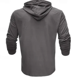 Sale OUKU 95% Cotton Men's T Shirt Tee Top Plain Hooded Vacation Street Long Sleeve Hooded Clothing Apparel Fashion Designer Basic Tee