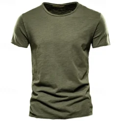 Online OUKU 100% Cotton Men's T-shirt Fashion Cut Design Soild Tops Tees Short Sleeve Summer T Shirt For Men