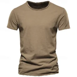 Online OUKU 100% Cotton Men's T-shirt Fashion Cut Design Soild Tops Tees Short Sleeve Summer T Shirt For Men