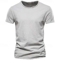 Online OUKU 100% Cotton Men's T-shirt Fashion Cut Design Soild Tops Tees Short Sleeve Summer T Shirt For Men