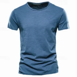 Online OUKU 100% Cotton Men's T-shirt Fashion Cut Design Soild Tops Tees Short Sleeve Summer T Shirt For Men