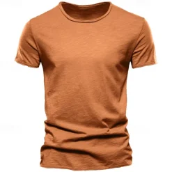 Online OUKU 100% Cotton Men's T-shirt Fashion Cut Design Soild Tops Tees Short Sleeve Summer T Shirt For Men