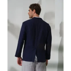 Sale OUKU 100% Linen Men's Linen Blazer Blazer Business Formal Evening Wedding Party Fashion Casual Spring & Fall Plain Pocket Casual / Daily Single Breasted Blazer Black Dark Blue