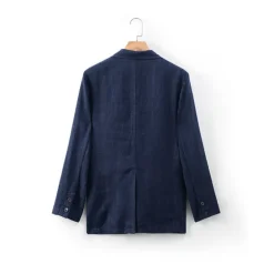 Sale OUKU 100% Linen Men's Linen Blazer Blazer Business Formal Evening Wedding Party Fashion Casual Spring & Fall Plain Pocket Casual / Daily Single Breasted Blazer Black Dark Blue