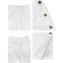 Online OUKU 40% Linen Men's Linen Pants Trousers Summer Pants Baggy Pants Drawstring Elastic Waist Side Button Plain Breathable Comfortable Office / Career Daily Vacation Classic Casual Black White