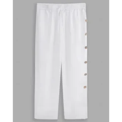 Online OUKU 40% Linen Men's Linen Pants Trousers Summer Pants Baggy Pants Drawstring Elastic Waist Side Button Plain Breathable Comfortable Office / Career Daily Vacation Classic Casual Black White