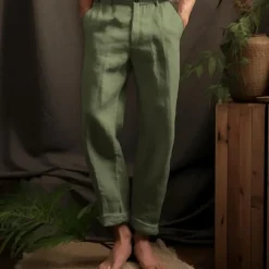 Best OUKU 40% Linen Men's Linen Pants Trousers Summer Pants Pocket Straight Leg Plain Breathable Comfortable Office / Career Daily Vacation Classic Casual Black White
