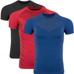 Online OUKU 3 Pack Men's Gym Fitness Tops Sports T-Shirt Crew Neck Short Sleeve Sport Casual Daily Gym Quick dry Breathable Soft Color Block Black Red Blue Black Gray Activewear Fashion Basic Gym Top