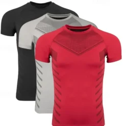 Online OUKU 3 Pack Men's Gym Fitness Tops Sports T-Shirt Crew Neck Short Sleeve Sport Casual Daily Gym Quick dry Breathable Soft Color Block Black Red Blue Black Gray Activewear Fashion Basic Gym Top