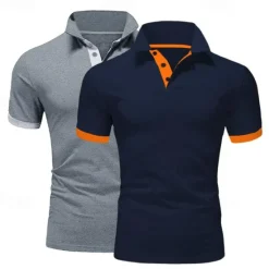 Best OUKU 2 Pack Men's Polo Shirt Golf Shirt Sports Lapel T Shirt Short Sleeve Fashion Basic Color Summer Regular Fit Dark Blue White Blue White Black Golf T Shirt