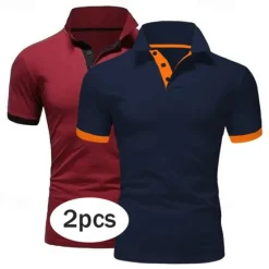 Best OUKU 2 Pack Men's Polo Shirt Golf Shirt Sports Lapel T Shirt Short Sleeve Fashion Basic Color Summer Regular Fit Dark Blue White Blue White Black Golf T Shirt