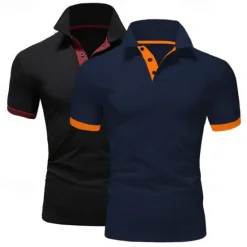 Best OUKU 2 Pack Men's Polo Shirt Golf Shirt Sports Lapel T Shirt Short Sleeve Fashion Basic Color Summer Regular Fit Dark Blue White Blue White Black Golf T Shirt