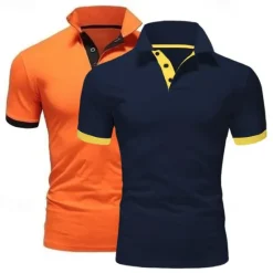 Best OUKU 2 Pack Men's Polo Shirt Golf Shirt Sports Lapel T Shirt Short Sleeve Fashion Basic Color Summer Regular Fit Dark Blue White Blue White Black Golf T Shirt
