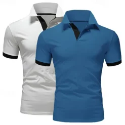 Best OUKU 2 Pack Men's Polo Shirt Golf Shirt Sports Lapel T Shirt Short Sleeve Fashion Basic Color Summer Regular Fit Dark Blue White Blue White Black Golf T Shirt