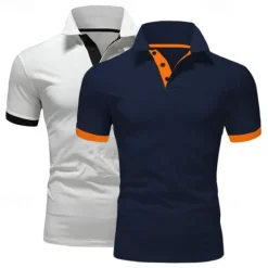 Best OUKU 2 Pack Men's Polo Shirt Golf Shirt Sports Lapel T Shirt Short Sleeve Fashion Basic Color Summer Regular Fit Dark Blue White Blue White Black Golf T Shirt