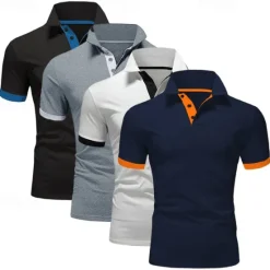 Online OUKU 4 Pack Men's Polo T-Shirt Golf Shirt Casual Sports Workwear Office Short Sleeve Summer Regular Fit Red White Blue Orange Sky Blue Gray Black Navy Blue Pink Green Classic Polo Shirt