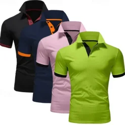 Online OUKU 4 Pack Men's Polo T-Shirt Golf Shirt Casual Sports Workwear Office Short Sleeve Summer Regular Fit Red White Blue Orange Sky Blue Gray Black Navy Blue Pink Green Classic Polo Shirt