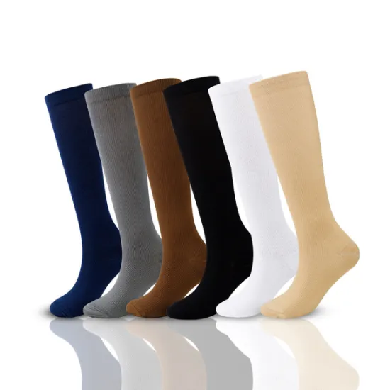 OUKU 6 Pairs Athletic Compression Sports Socks Long Men's Women's Socks Breathable Comfortable Non-slipping Quick Dry Gym Workout Basketball Running Active Training Jogging Sports Nylon Black White Grey