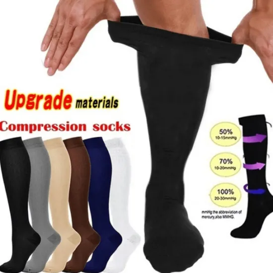 OUKU 6 Pairs Athletic Compression Sports Socks Long Men's Women's Socks Breathable Comfortable Non-slipping Quick Dry Gym Workout Basketball Running Active Training Jogging Sports Nylon Black White Grey
