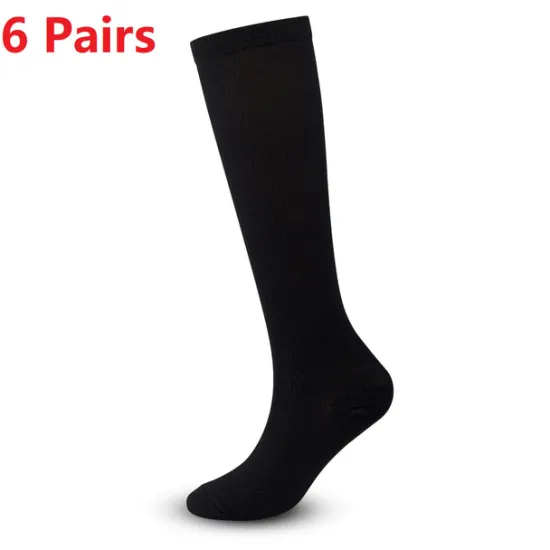OUKU 6 Pairs Athletic Compression Sports Socks Long Men's Women's Socks Breathable Comfortable Non-slipping Quick Dry Gym Workout Basketball Running Active Training Jogging Sports Nylon Black White Grey