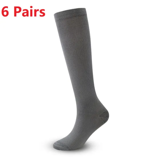 OUKU 6 Pairs Athletic Compression Sports Socks Long Men's Women's Socks Breathable Comfortable Non-slipping Quick Dry Gym Workout Basketball Running Active Training Jogging Sports Nylon Black White Grey