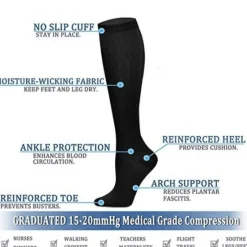 OUKU 6 Pairs Athletic Compression Sports Socks Long Men's Women's Socks Breathable Comfortable Non-slipping Quick Dry Gym Workout Basketball Running Active Training Jogging Sports Nylon Black White Grey