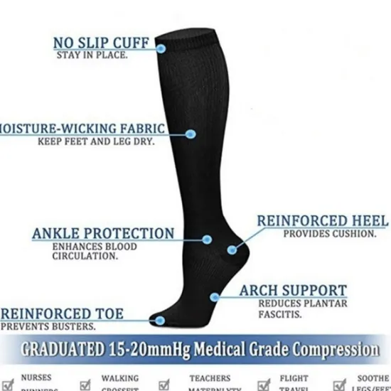 OUKU 6 Pairs Athletic Compression Sports Socks Long Men's Women's Socks Breathable Comfortable Non-slipping Quick Dry Gym Workout Basketball Running Active Training Jogging Sports Nylon Black White Grey