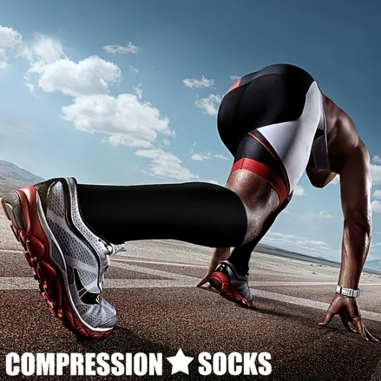 OUKU 6 Pairs Athletic Compression Sports Socks Long Men's Women's Socks Breathable Comfortable Non-slipping Quick Dry Gym Workout Basketball Running Active Training Jogging Sports Nylon Black White Grey