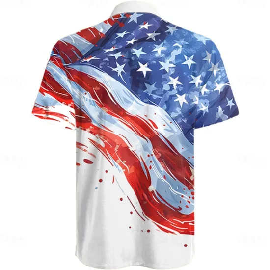 Outlet OUKU American Independence Day Men's American / USA American Flag National Flag Button Up Shirt Short Sleeve Resort Style Outdoor Casual Holiday Summer Turndown Buttons Pocket White Blue