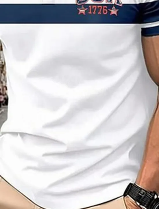 Hot OUKU American Independence Day Men's USA Polo Shirts Button Up Polos Golf Shirt Short Sleeve Polo Shirts Lapel Fashion Casual Daily Festival Print Summer Blue