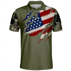 Discount OUKU American Independence Day Men's American US Flag Polo Short Sleeve Polo Shirts Collared Shirts Casual Outdoor Daily Wear Festival Outfit Buttons 3D Print Summer Spring Fall Black Brown Army Green