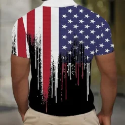 New OUKU American Independence Day Men's American Flag Veterans Golf Shirt Short Sleeve Polo Shirts Collared Shirts Casual Streetwear Vacation Wear Party Outfits Buttons 3D Print Summer Spring Black
