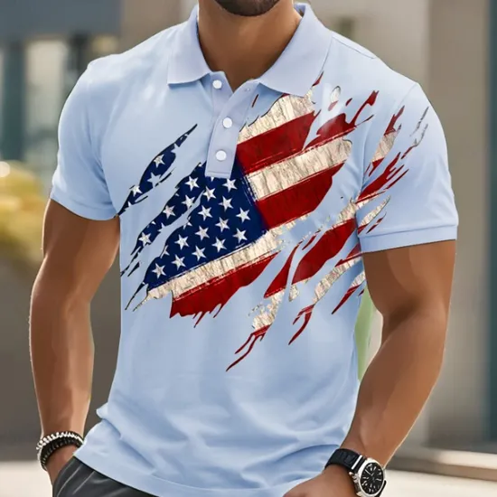 New OUKU American Independence Day Men's American Flag Polo Short Sleeve Polo Shirts Collared Shirts Casual Outdoor Daily Wear 3D Print Summer White Pink Blue