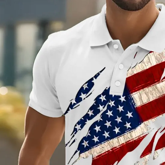 New OUKU American Independence Day Men's American Flag Polo Short Sleeve Polo Shirts Collared Shirts Casual Outdoor Daily Wear 3D Print Summer White Pink Blue