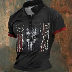 Best OUKU American Independence Day Men's American Flag Veterans Polo Shirts Golf Shirt Short Sleeve Polo Shirts Collared Shirts Streetwear Vacation Wear Party Outfits Buttons 3D Print Summer Spring Black