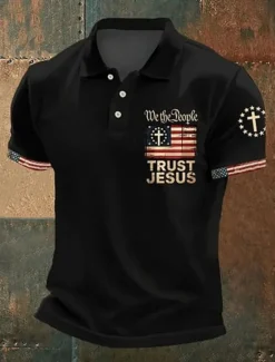 Discount OUKU American Independence Day Men's American US Flag Polo Shirts Button Up Polos Golf Shirt Short Sleeve Polo Shirts Lapel Fashion Casual Daily Festival Print Summer Black White Red