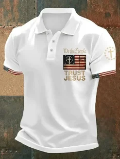 Discount OUKU American Independence Day Men's American US Flag Polo Shirts Button Up Polos Golf Shirt Short Sleeve Polo Shirts Lapel Fashion Casual Daily Festival Print Summer Black White Red
