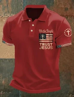 Discount OUKU American Independence Day Men's American US Flag Polo Shirts Button Up Polos Golf Shirt Short Sleeve Polo Shirts Lapel Fashion Casual Daily Festival Print Summer Black White Red