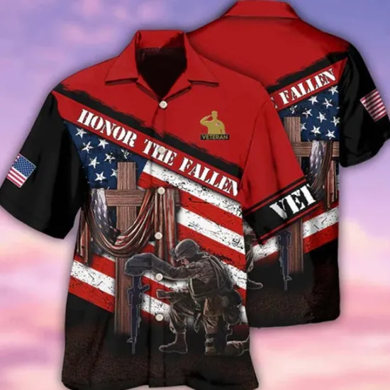 Discount OUKU American Independence Day Men's Cross American Flag Soldier Shirt Button Up Shirt Short Sleeve Fashion Streetwear Designer Outdoor Street Daily Summer Spring Turndown Print Button-Down Red / White