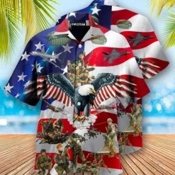 Discount OUKU American Independence Day Men's Cross American Flag Soldier Shirt Button Up Shirt Short Sleeve Fashion Streetwear Designer Outdoor Street Daily Summer Spring Turndown Print Button-Down Red / White